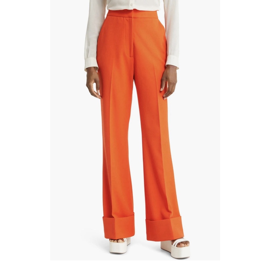 SMYTHE Women's Trouser Cuffed Wide Leg Flare Red Orange Pants NEW $495 sz.8